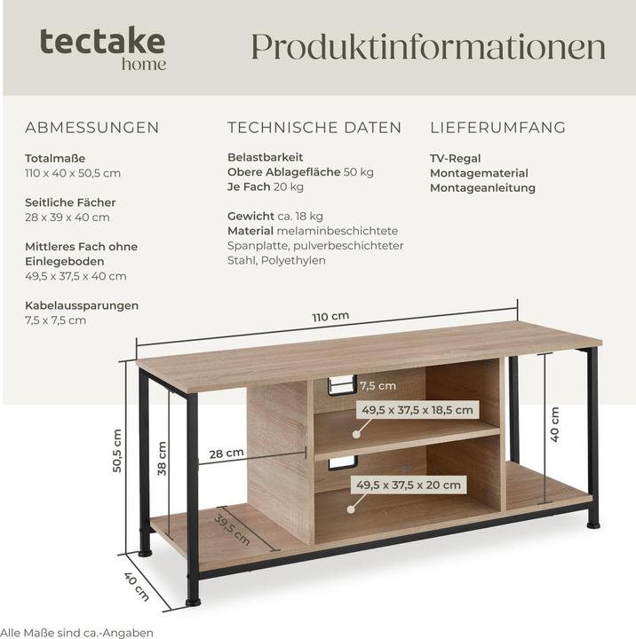 Immagine prodotto tectake Mobile basso industriale da TV (110 x 40 x 50.50 cm)