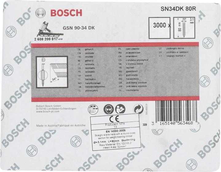 Produktbild Bosch Professional Zubehör D-Kopf Streifennagel SN34DK 80R, 3,1 mm, 80 mm, blank, gerillt