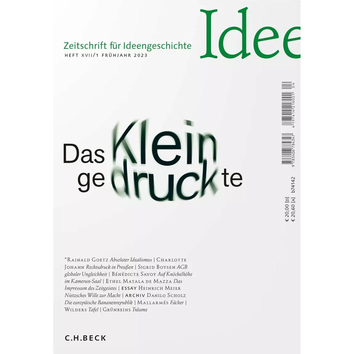 Thumbnail - Zeitschrift für Ideengeschichte Heft XVII/1 Frühjahr 2023, Sachbücher von Rainald Goetz, Carlos Spoerhase, Heinrich Meie...