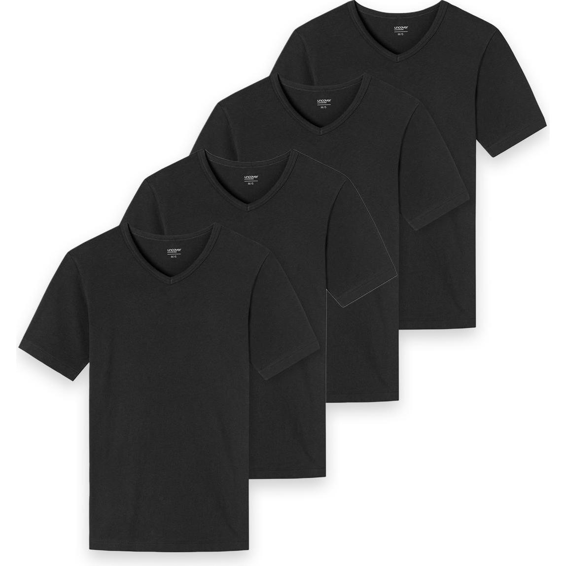 Uncover by Schiesser, Herren, Shirt, 4er Pack Basic Unterhemd / Shirt Kurzarm, Schwarz, (XL)