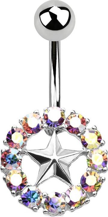 Immagine prodotto Star Piercing Stella banana argento con cerchio di cristallo multicolore (Acciaio chirurgico 316L, Ottone)