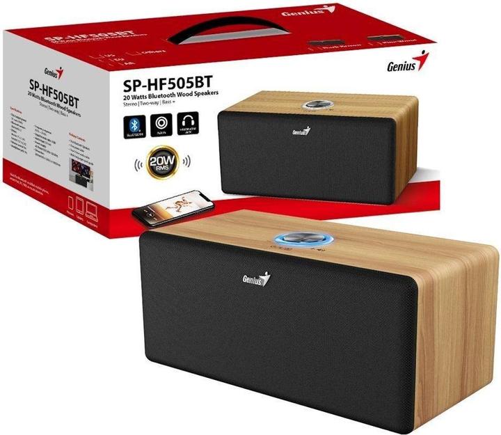 Actual product image Genius SP-HF505BT Bluetooth-Lautsprecher hellbraunes Holz