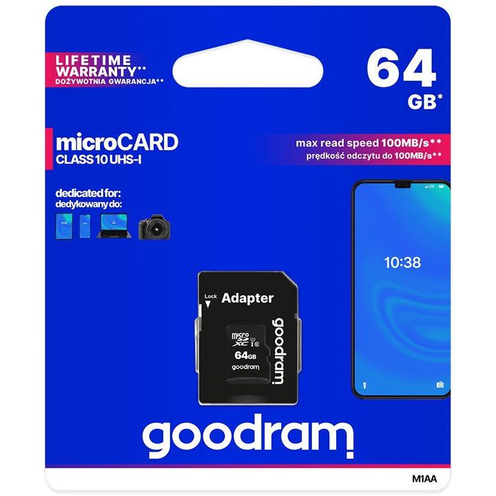 Actual product image Goodram Microcard M1AA + adapter (64 GB, microSDXC, U1, UHS-I)