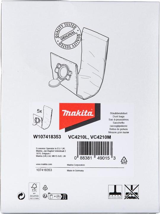 Immagine prodotto Makita Sacchetto filtro M 5-pack per l'aspirapolvere VC4210M (5 x)