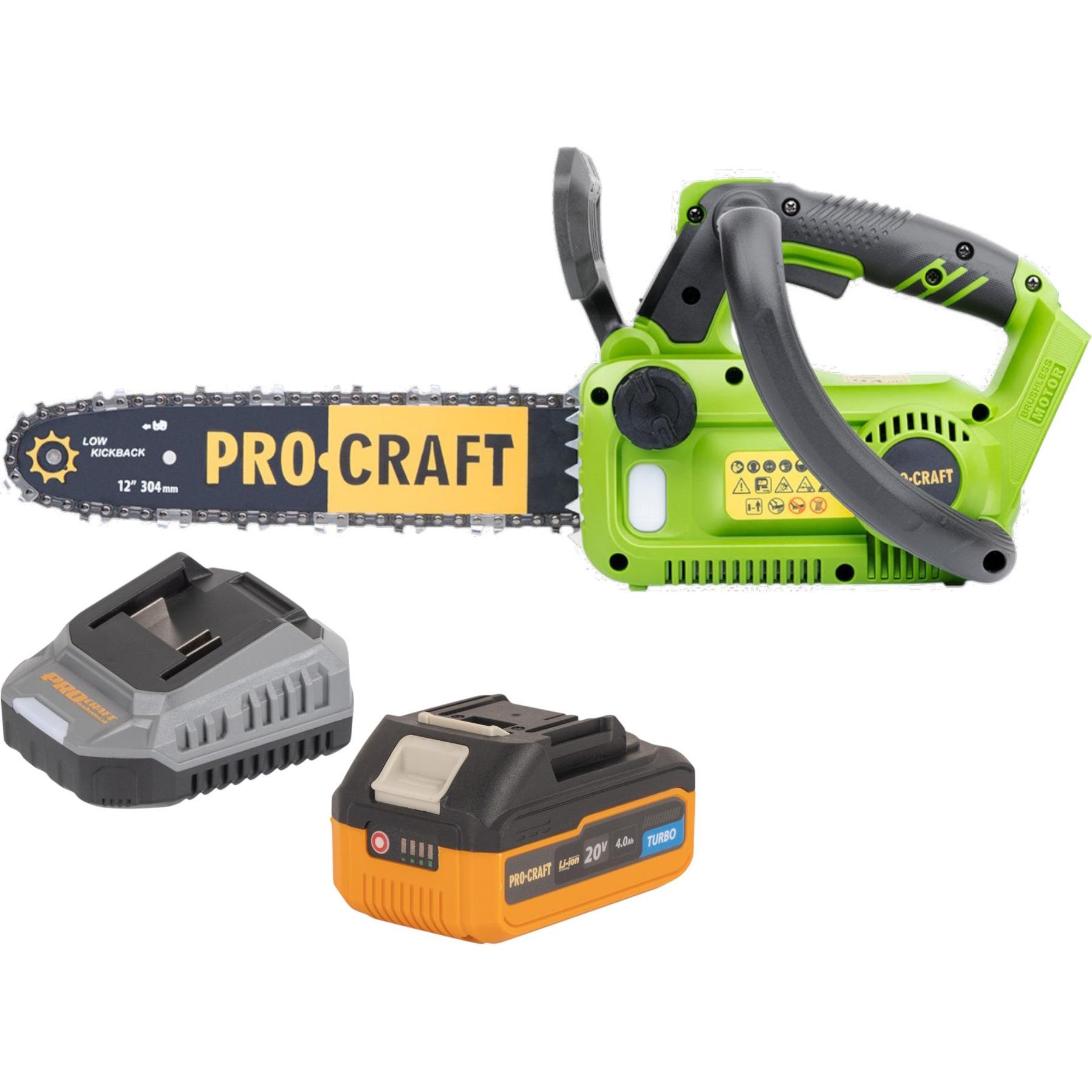 Procraft, Motosega, PKA42Libb Akku Kettensäge 20 V 304 mm Brushless + 1x Akku 4,0 Ah + Ladegerät