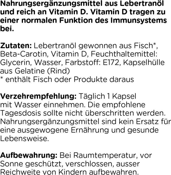 Nutritional values and ingredients Kanela Cod liver oil capsules (300 pcs) (300 Piece, Capsules)