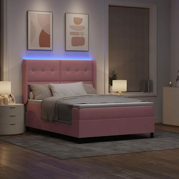 Image du produit vidaXL Boxspringbett Mit Matratze & Led Samt Rosa (160 x 200 cm)