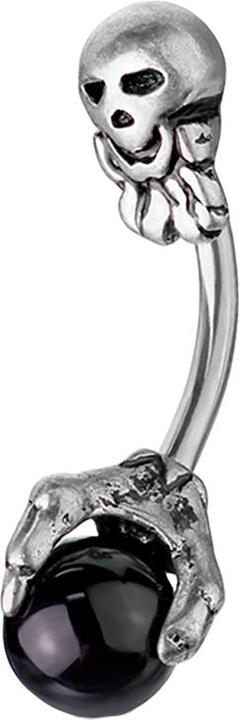 Produktbild Star Piercing Banane silber Totenkopfklaue mit Kristallkugel schwarz (Messing, Chirurgenstahl 316L)