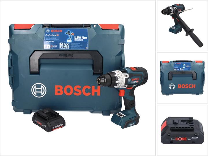 1x Bosch GSR 18V-150 C Professional Akku Bohrschrauber, 1x Bosch GBA 18 V 4,0 Ah  ProCORE Einschub Akku ( 1600A016GB ), 1x L-Boxx, 1x passende Einlage