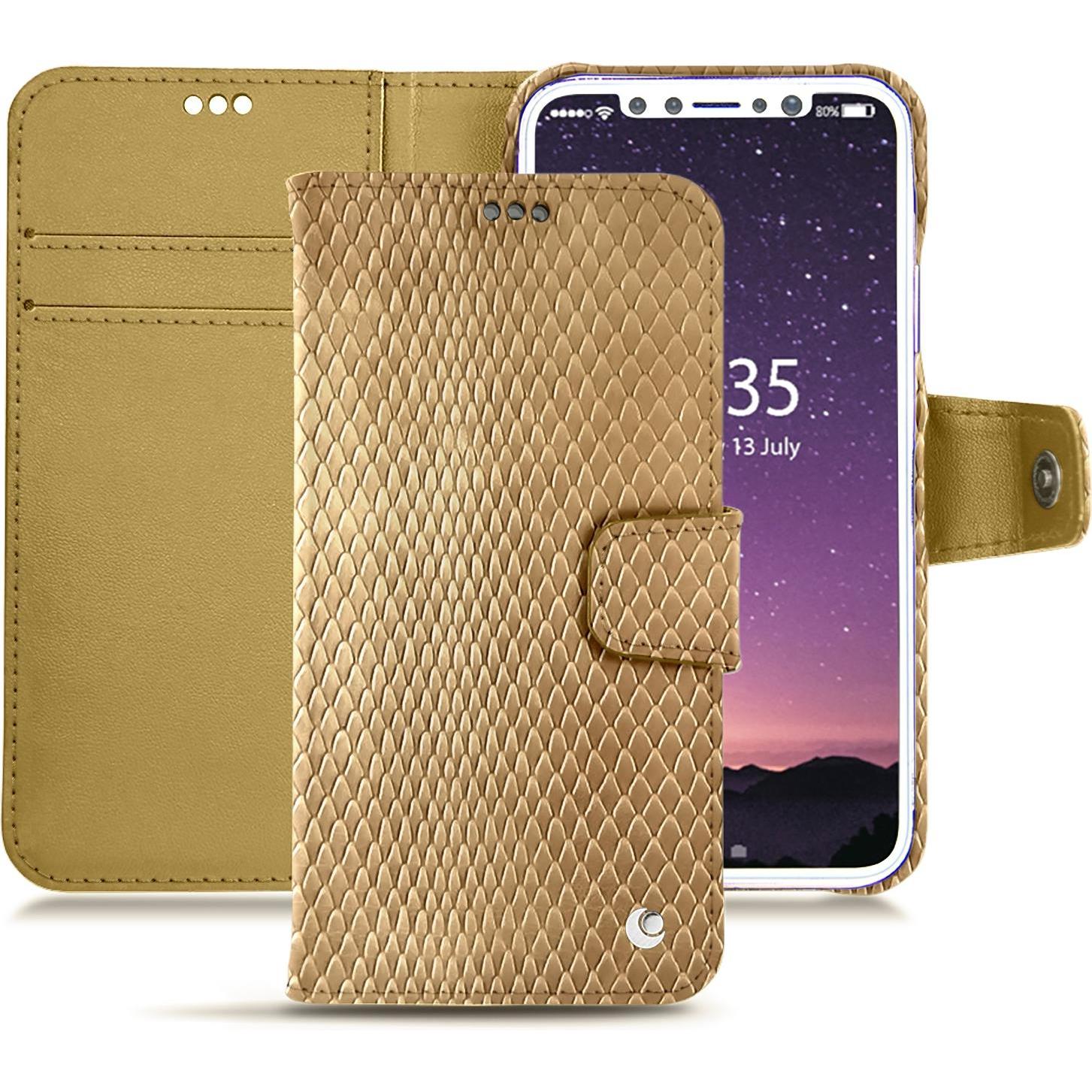 Noreve Lederschutzhülle Wallet (Apple iPhone X), Smartphone Hülle, Beige