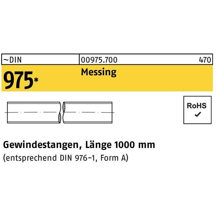 Zubehör Befestigungstechnik, Gewindestange DIN 975 M 2 x 1000mm Messing