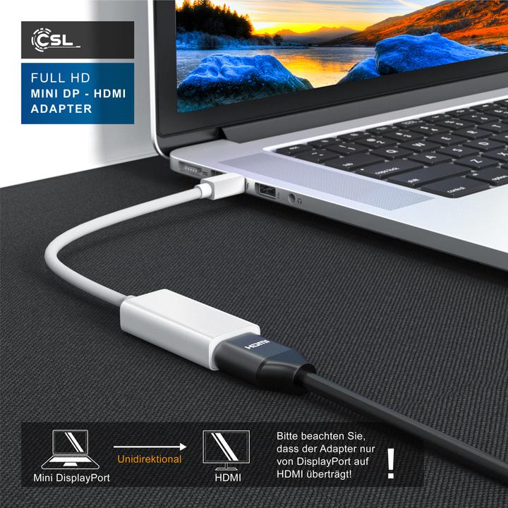 Produktbild CSL Mini DisplayPort zu HDMI Adapter, Full HD MiniDP zu HDMI Buchse Konverter / Adapterkabel - 0,15m (HDMI, 10 cm)