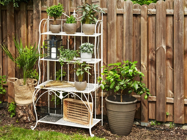 Actual product image Beliani Garden Shelf beige metal 4 shelves foldable PAVONA