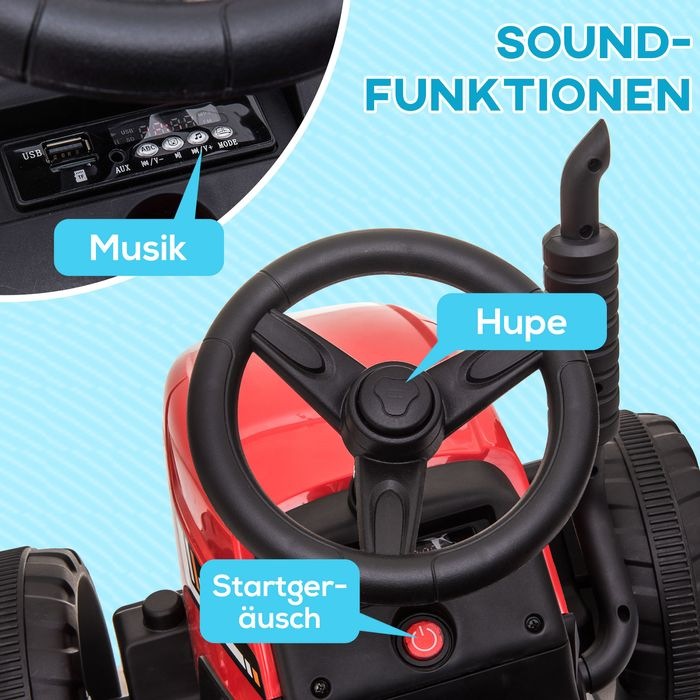 Produktbild Swisshandel24 Kinderelektro-Traktor mit Anhänger, Fernbedienung, MP3, Scheinwerfer, 3-6KM/H, Rot (12 V)
