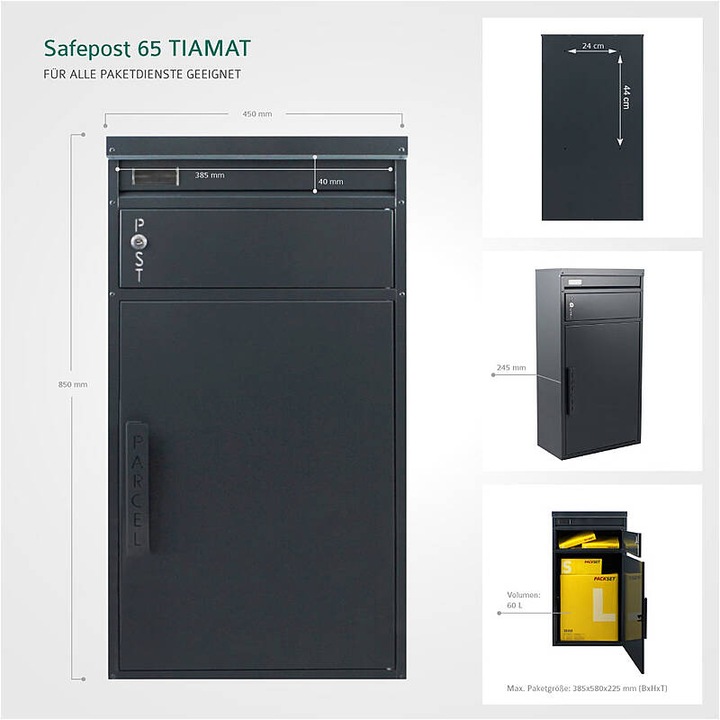 Produktbild SafePost 65 TIAMAT Paketbox silbergrau + 4 Schl.