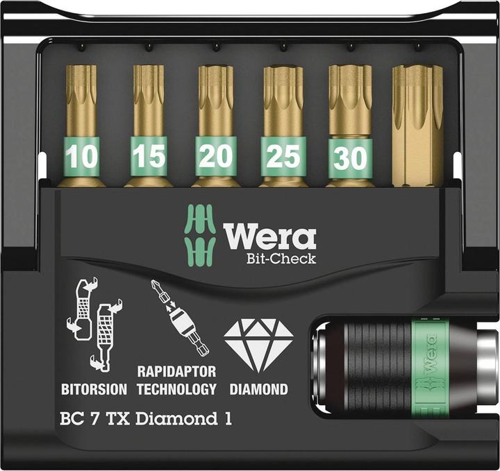 Actual product image Wera Bit-Check 7 TX Diamond 1 (Hexagon socket TX M20, Hexagon socket TX M25, Hexagon socket TX M15, Hexagon socket TX M30, Hexagon socket TX M10, Hexagon socket TX M40)