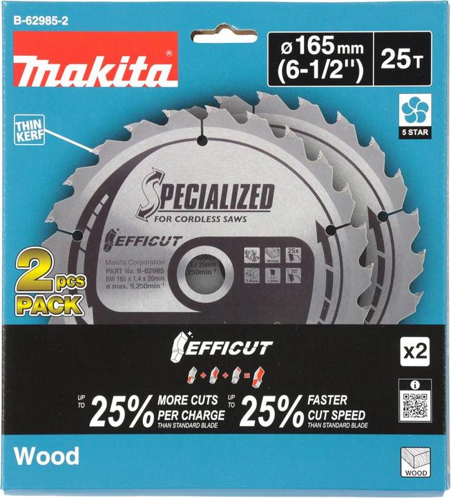 Actual product image Makita B-62985-2 TCT saw 165X1.4X20mm 23° T25 EFFICUT 2 pcs.