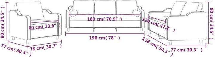 Actual product image VidaXL Sofa set Cushion Armchair Sofa Couch Design sofa 3-piece brown fabric (3-seater)
