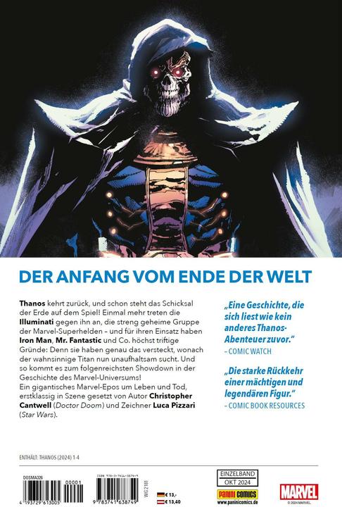 Actual product image Panini Thanos: Rückkehr des wahnsinnigen Titanen (German, Christopher Cantwell, Germán Peralta, Luca Pizzari, 2024)