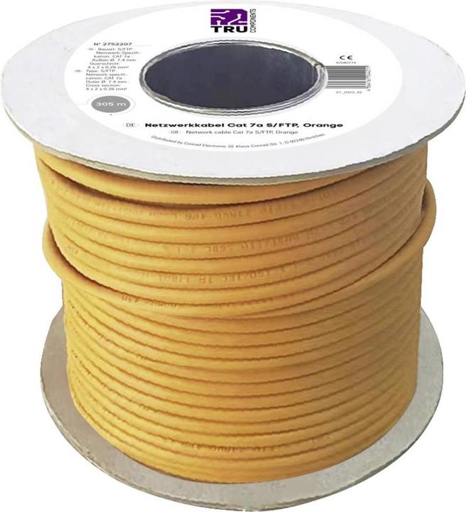 Produktbild Tru Components TC-11008828 Netzwerkkabel CAT 7a S/FTP 4 x 2 x 0.26mm² CPR-Dca zertifiziert Orange 1 (S/FTP, CAT7a, 305 m)