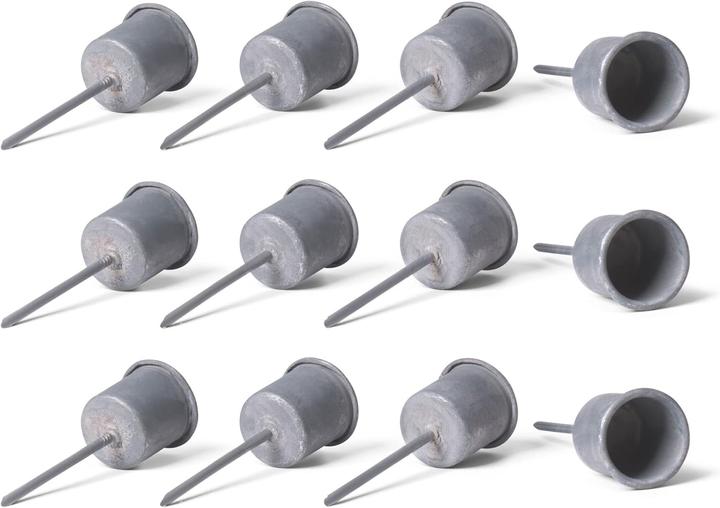 Produktbild Novaliv 12x Stabkerzenhalter grau I Kerzenpick 7,1 x Ø 2,8 cm Kerzenpin Adventskranzdekoration I (Rund)