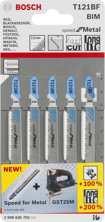 Produktbild Bosch Professional Zubehör Stichsägeblatt T 121 BF Speed for Metal, 5er-Pack, Bleche