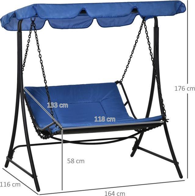 Produktbild Swisshandel24 Schwingliege Hollywoodschaukel Gartenliege mit Dach für 2 Personen Stahl Blau 164x116x176cm
