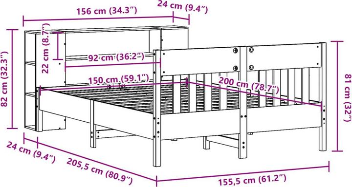 Image du produit vidaXL Bett mit Regal (150 x 200 cm)