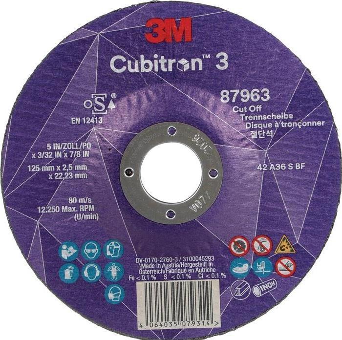 Immagine prodotto 3M Disco da taglio Cubitron™ 3 D125x2,5 mm a gomito ™ Cubitron™ 3 foro 22,23 mm