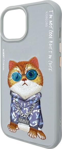 Actual product image Mocco Nimmy case iPhone 15 6.1" gray Glasses Cool Cat (Apple iPhone 15)
