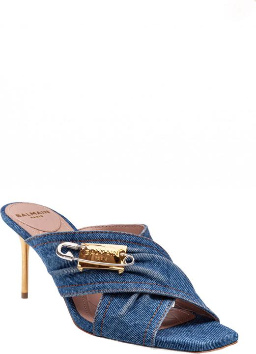 Actual product image Balmain safety mule in denim fabric with applied pin (38)