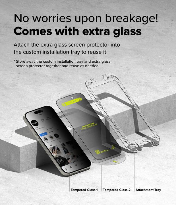 Produktbild Ringke Screen Protector for iPhone 16 Pro Max EASY SLIDE PRIVACY TEMPERED GLASS 2 pack, w installation Jig (2 Stück, Apple iPhone 16 Pro Max)