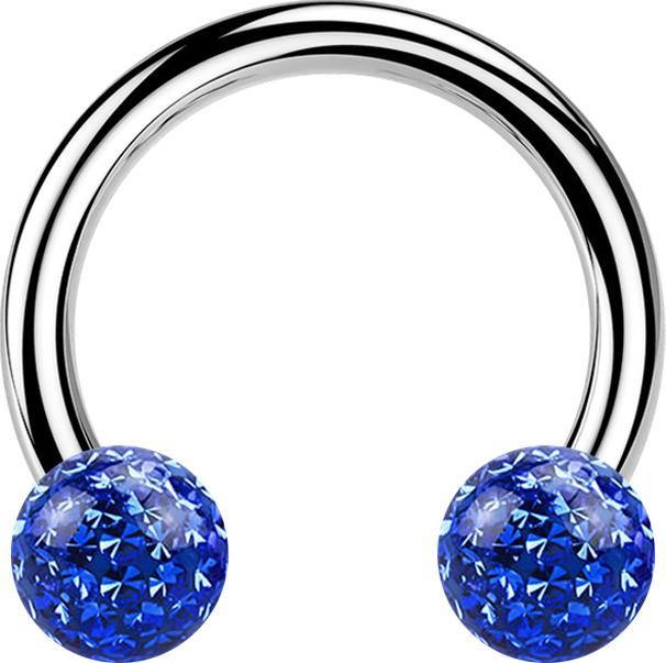 Image du produit Star Piercing Micro Circular Barbell argent avec deux boules de cristal bleu foncé époxy de protection (sans laiton, Acier chirurgical 316L)