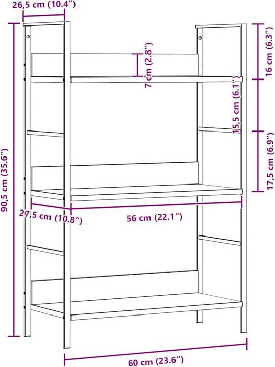 Actual product image vidaXL Regal (60 x 27,6 x 90,5 cm)