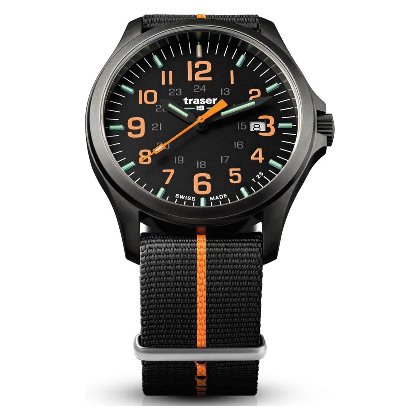 Traser, Armbanduhr, P67 Officer Pro, Schwarz, Orange, (Analoguhr, 42 mm)