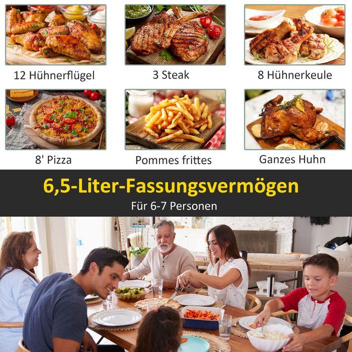 Actual product image Swisshandel24 Hot air fryer 6.5 L 1700W with 8 menus LED display Non-stick coated basket for healthy oil-free