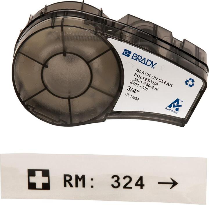 Produktbild Brady M21-750-430, Polyester, 19,1mm x 6,4m, Schwarz auf Transparent permanent, endlos (19.10 mm)