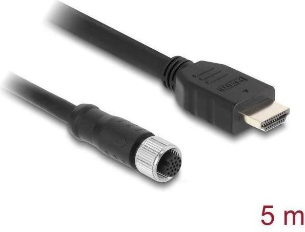 Produktbild Delock M12 Kabel A-kodiert 17 Pin Buchse zu HDMI Stecker 5 m schwarz (5 m, HDMI)