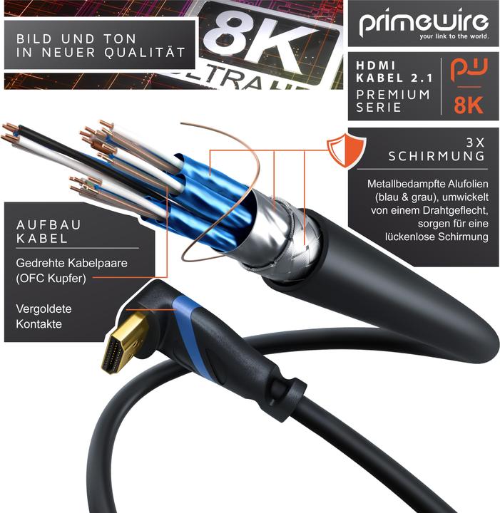 Produktbild Primewire HDMI Kabel 2.1, 8K Premium UHD High Speed, 7680x4320 @ 240 Hz mit DSC - 4k @ 240Hz mit DSC (0.50 m, HDMI)