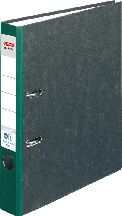 Produktbild Herlitz Recycling-Ordner, Rückenbreite: 50 mm, grüner Rücken, mit schwarzem Wolkenmarmorpapier-Überzug, inne (A4, 50 mm, 1 Stück)