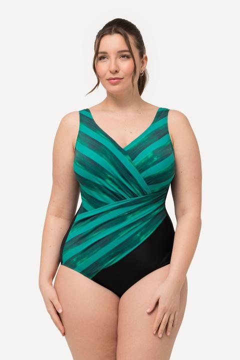 Image du produit Ulla Popken Maillot de bain à bonnets souples. Rayures et décolleté esprit cache-coeur. Matière recyclée. (62)