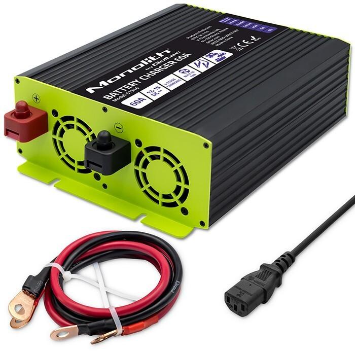 Qoltec Inteligentna profesjonalna ładowarka Monolith do akumulatorów LiFePO4 AGM GEL SLA 60A 12V, Alimentatore PC, Nero