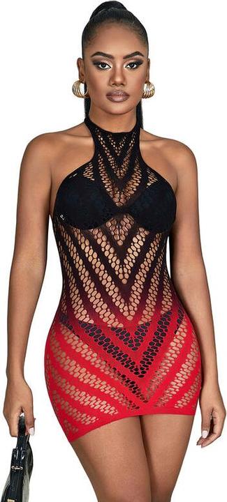 Produktbild Subblime 952242 Roter Und Schwarzer Bodystocking Aus Elastischem Netz Mit Abgeschnittenem Degrad E (S)