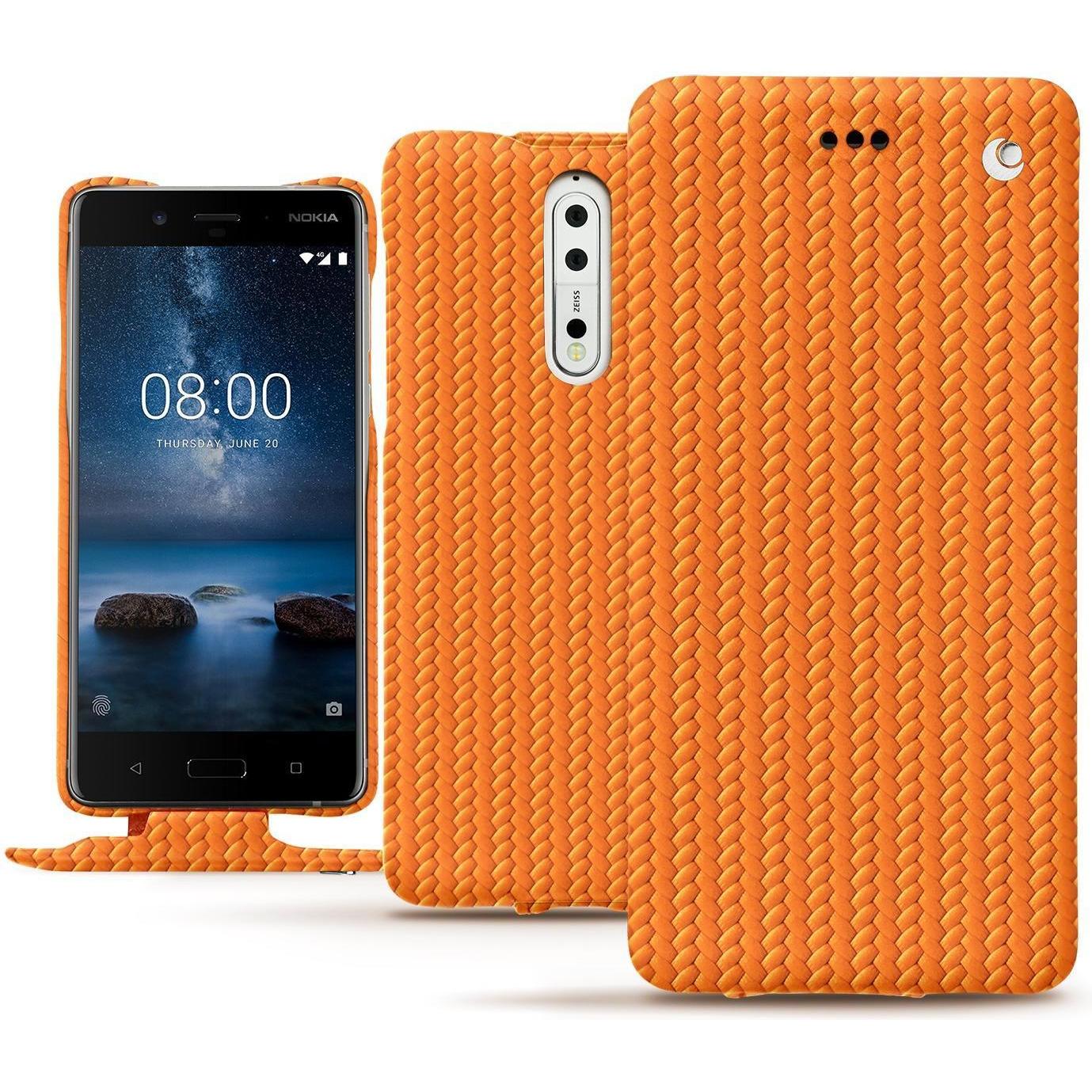 Noreve Lederschutzhülle vertikal (Nokia 8), Smartphone Hülle, Orange