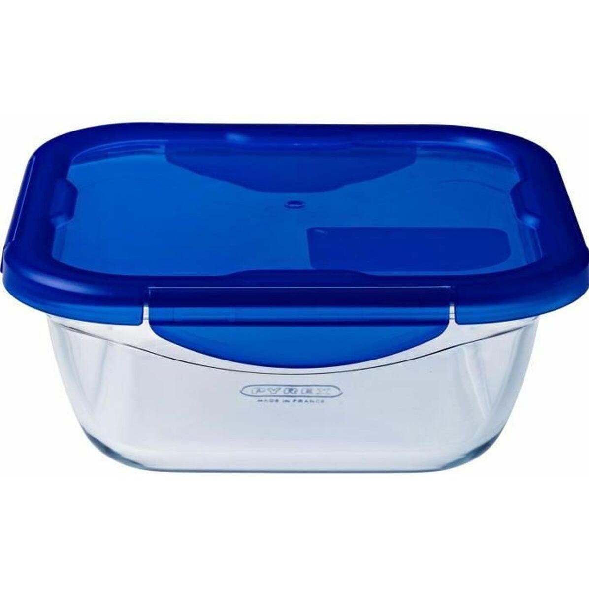 Pyrex Cook & Go rectangular glass food storage container/roaster with airtight and leakproof 4 clip, Contenitori per alimenti, Blu, Trasparente