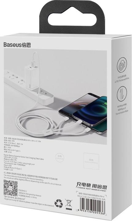 Actual product image Baseus 3 in 1 Multicharger USB-Cable (1.50 m, USB 2.0, 66 W)