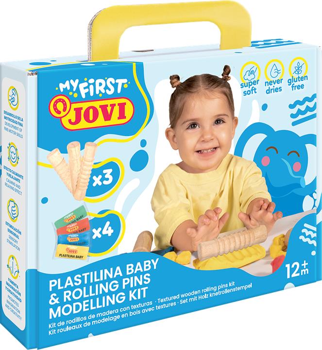 Jovi Plastilina Baby My First Case with 4 bars modeling clay and 3 different wooden rolling pins