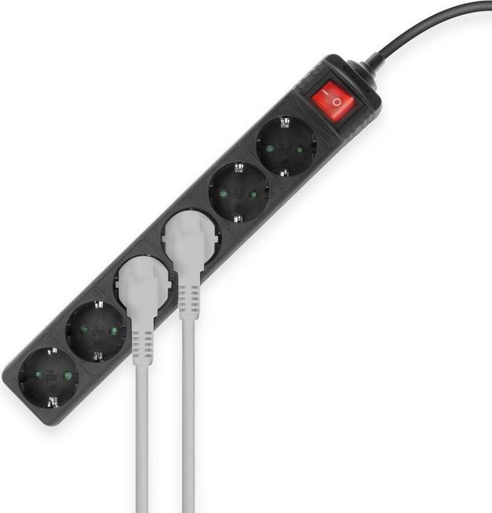 Actual product image ACT Power strip with illuminated switch, 6 sockets, 3 m, black (6x, CEE 7/4, 3 m)