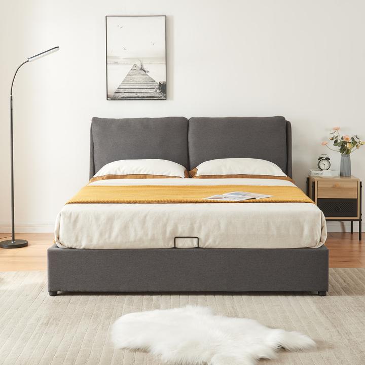Produktbild En.Casa Polsterbett Lunner mit Matratze 140x200 cm Dunkelgrau (140 x 200 cm)