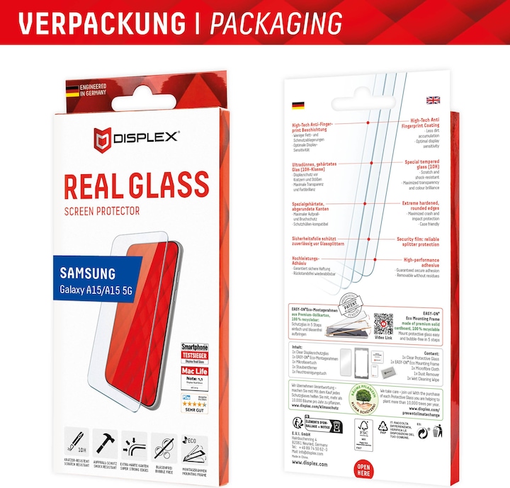 Productafbeelding Displex Real Glass, 2D Panzerglas (1 Stuk, Samsung Galaxy A15 5G, Samsung Galaxy A15)